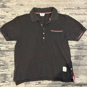 Thom Browne Men’s dark grey pique RWB pocket trim polo size 1